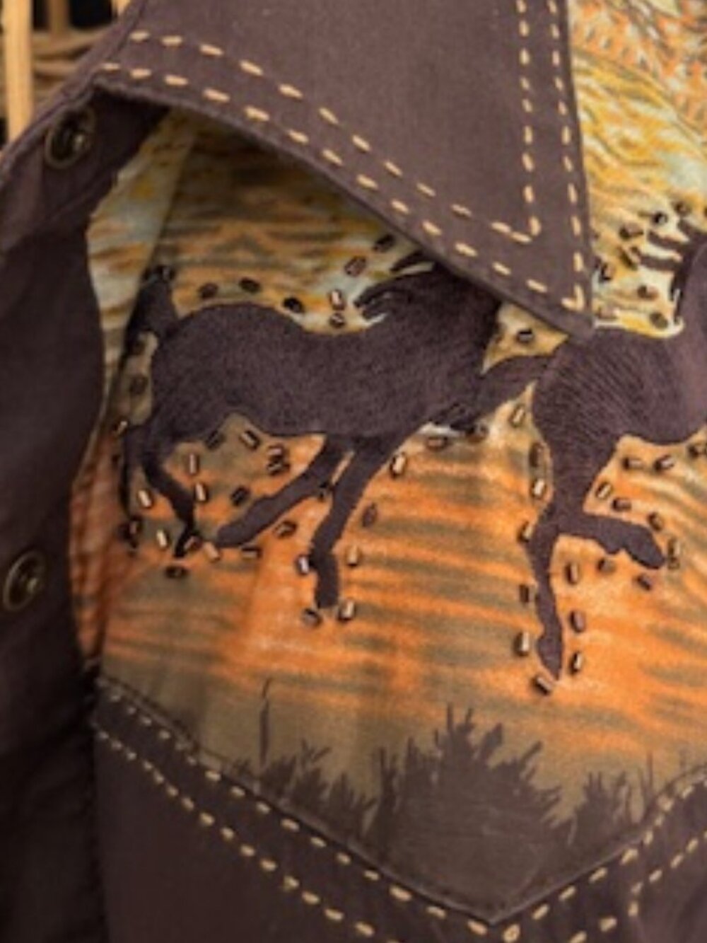 Reba brown and rust western horse-themed cowgirl shirt. - Picture 4 of 10